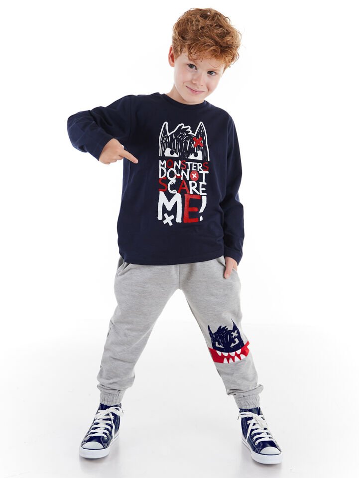 Don't Scare Erkek Çocuk T-shirt Pantolon Takım 5 Y - Lacivert, Gri