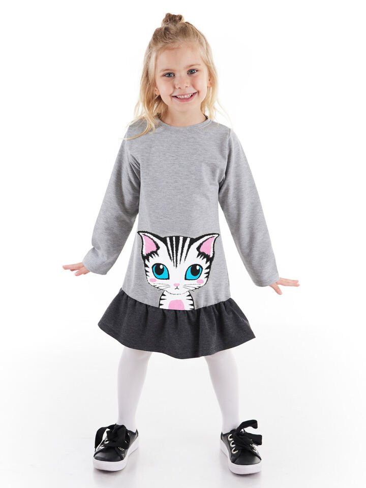 Lady Cat Kız Çocuk Elbise 6 Y - Gri