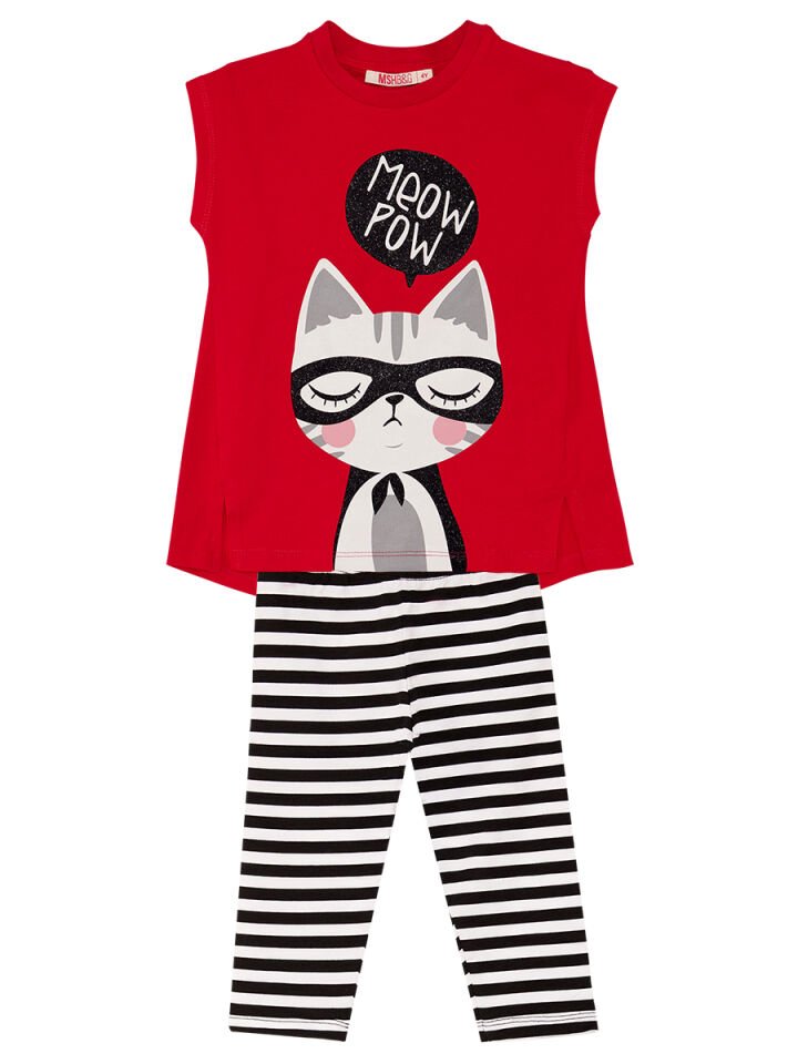 Meow Pow Kız Çocuk T-shirt Tayt Takım