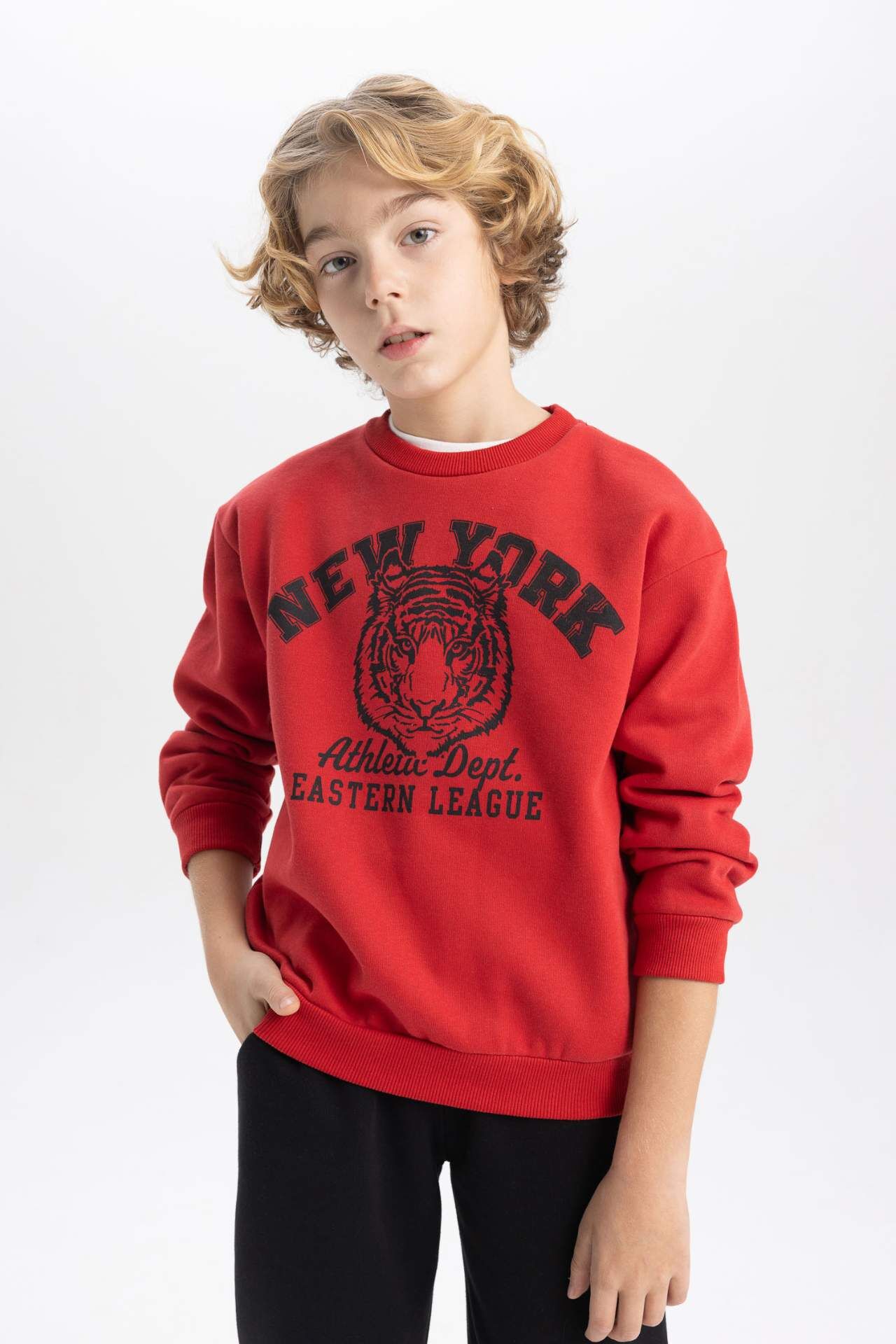 Erkek Çocuk  Bisiklet Yaka Baskılı Sweatshirt
