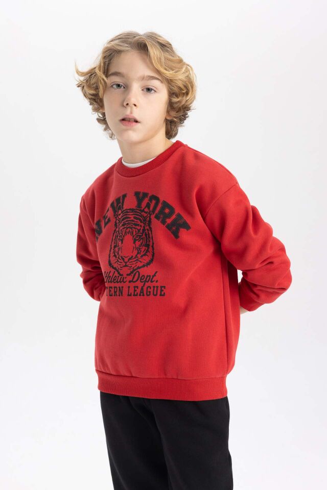 Erkek Çocuk  Bisiklet Yaka Baskılı Sweatshirt