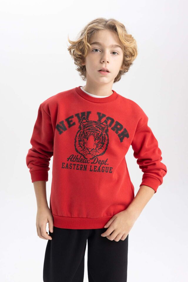 Erkek Çocuk  Bisiklet Yaka Baskılı Sweatshirt