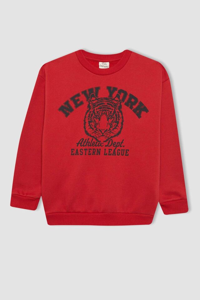 Erkek Çocuk  Bisiklet Yaka Baskılı Sweatshirt