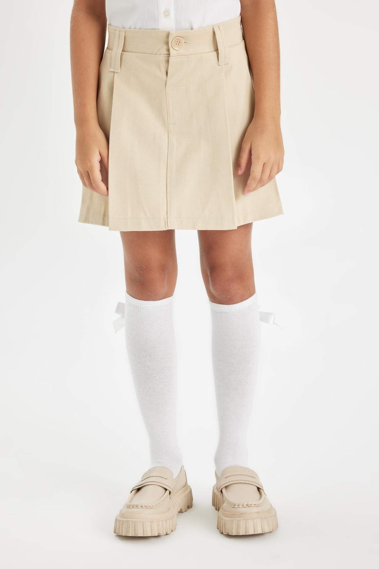 Kız Çocuk Beli Lastikli Pileli Gabardin Etek