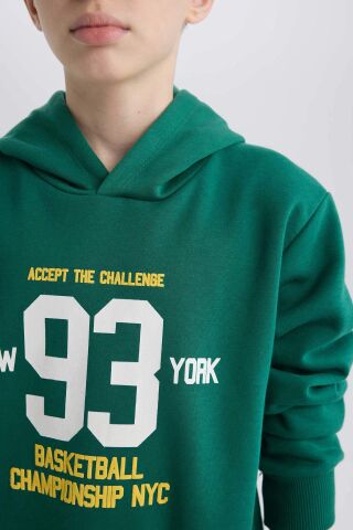 Erkek Çocuk Kapüşonlu Baskılı Kalın Sweatshirt