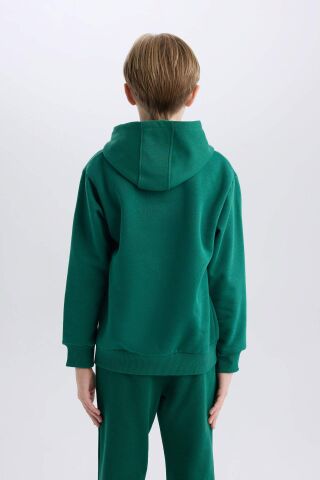 Erkek Çocuk Kapüşonlu Baskılı Kalın Sweatshirt