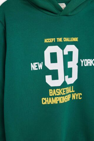 Erkek Çocuk Kapüşonlu Baskılı Kalın Sweatshirt