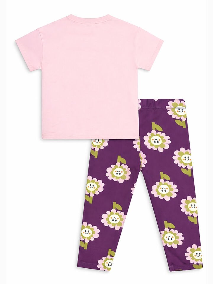 Pembe Çiçekler Kız Çocuk T-shirt Tayt Takım 4Y - Pembe