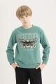 Erkek Çocuk 2'li Takım Bisiklet Yaka Baskılı Kalın Sweatshirt Beli Lastikli Eşofman Altı