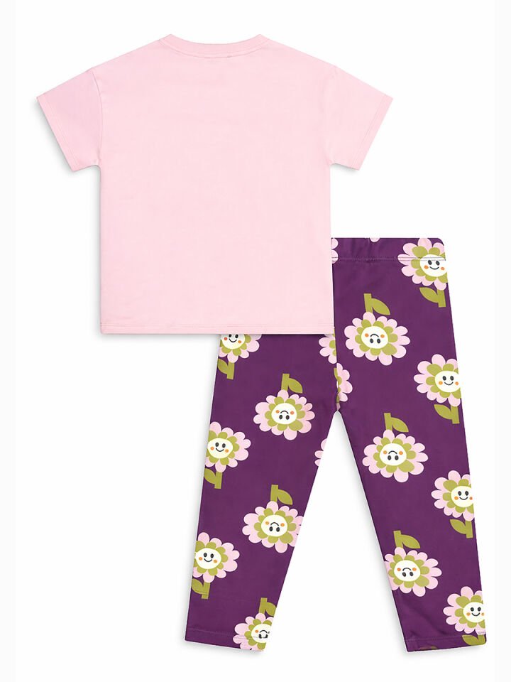 Pembe Çiçekler Kız Çocuk T-shirt Tayt Takım 5Y - Pembe