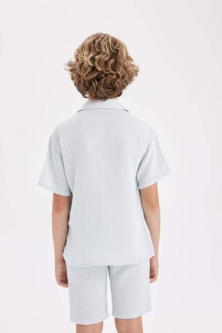 Erkek Çocuk Oversize Geniş Kalıp Polo Yaka Müslin Kısa Kollu Gömlek