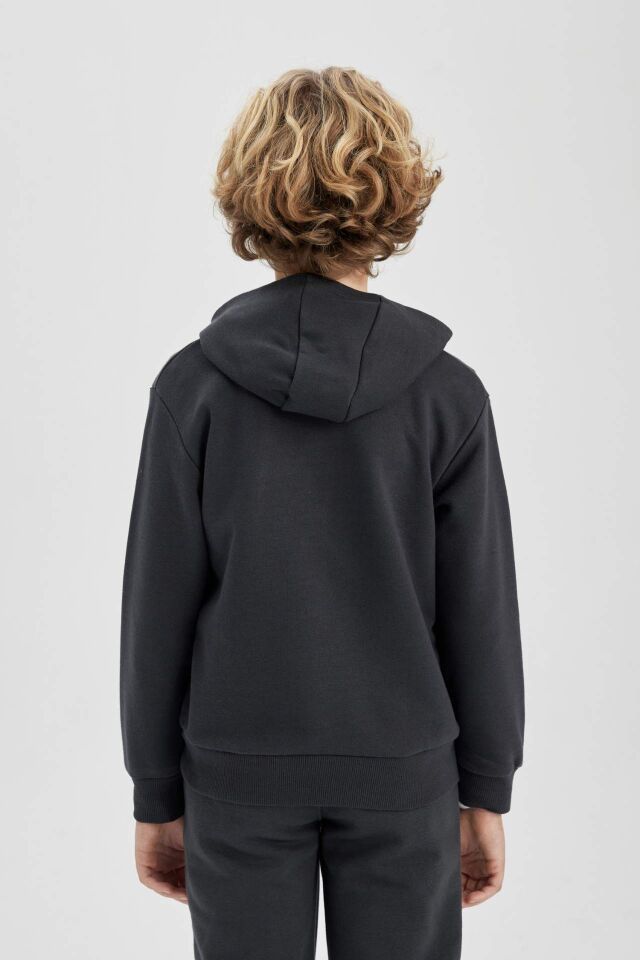 Erkek Çocuk Baskılı Kapüşonlu Kalın Sweatshirt