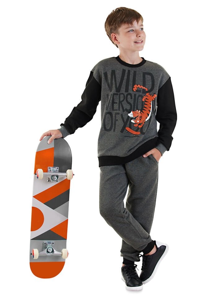 Wild Oversize Erkek Çocuk Gri Eşofman Takım