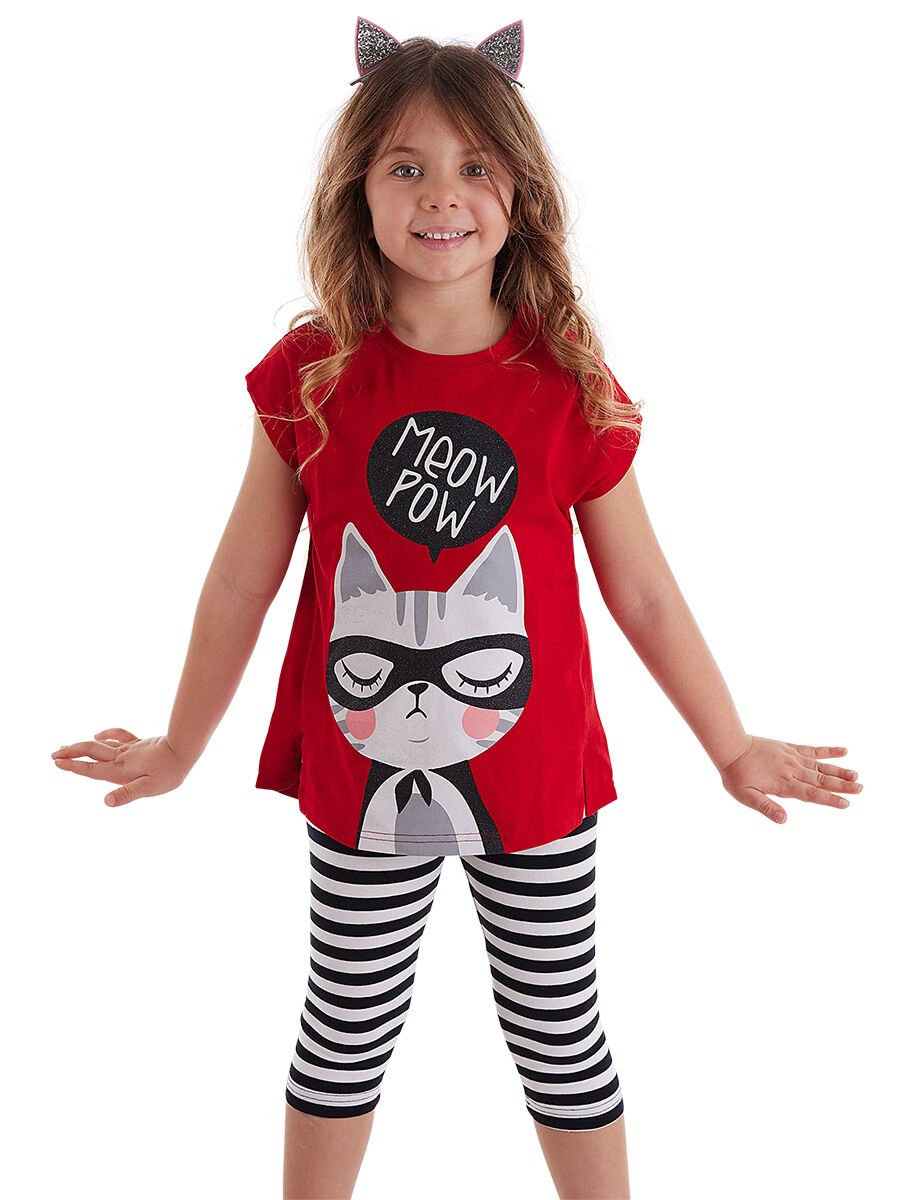 Meow Pow Kız Çocuk T-shirt Tayt Takım 8 Y