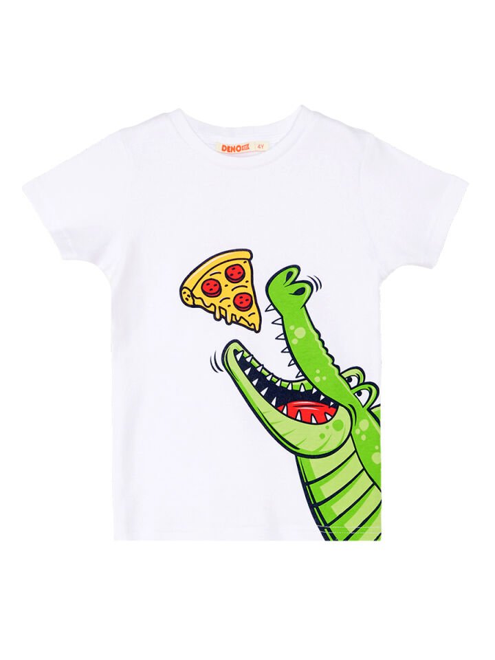 Pizza Timsah Erkek Çocuk T-shirt Kapri Şort Takım 2 Y - Beyas Siyah Yeşil