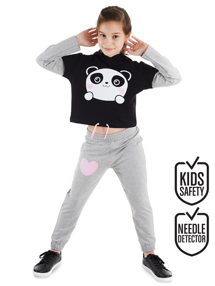 Minik Panda Kız Çocuk Eşofman Takım 6 Y - Siyah, Gri