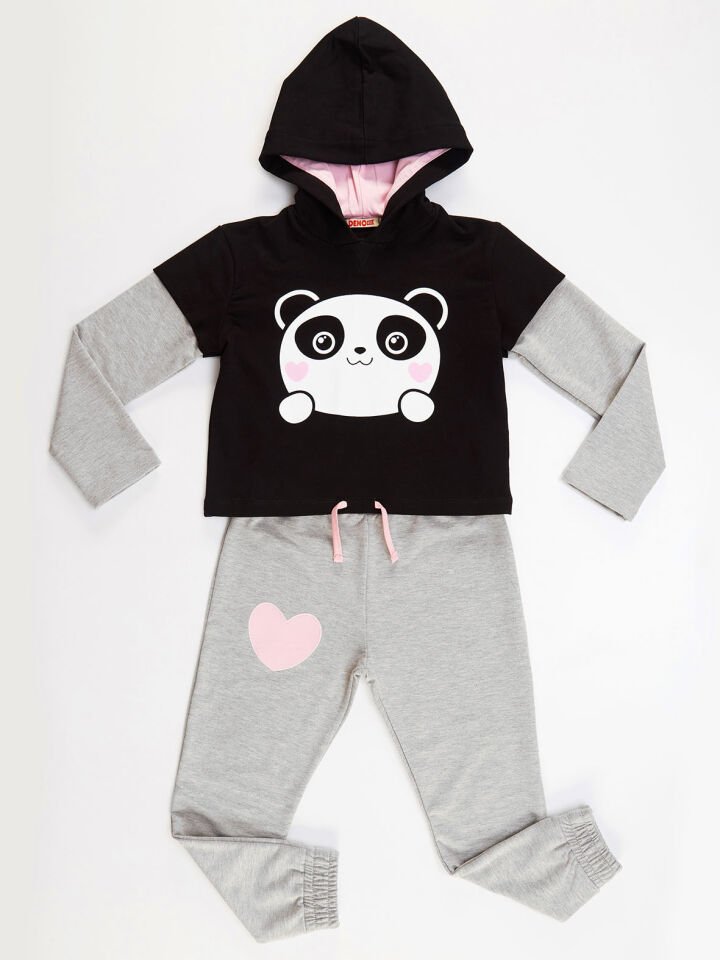 Minik Panda Kız Çocuk Eşofman Takım 6 Y - Siyah, Gri