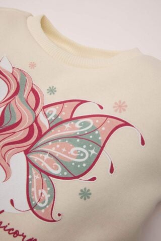 Kız Bebek Unicorn Baskılı Uzun Kollu Kalın Tütülü Sweat Elbise