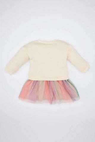 Kız Bebek Unicorn Baskılı Uzun Kollu Kalın Tütülü Sweat Elbise