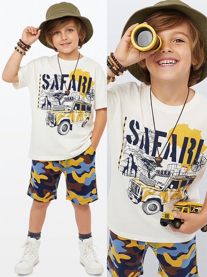 Safari  Erkek Çocuk T-shirt Şort Takım 4Y - Beyaz