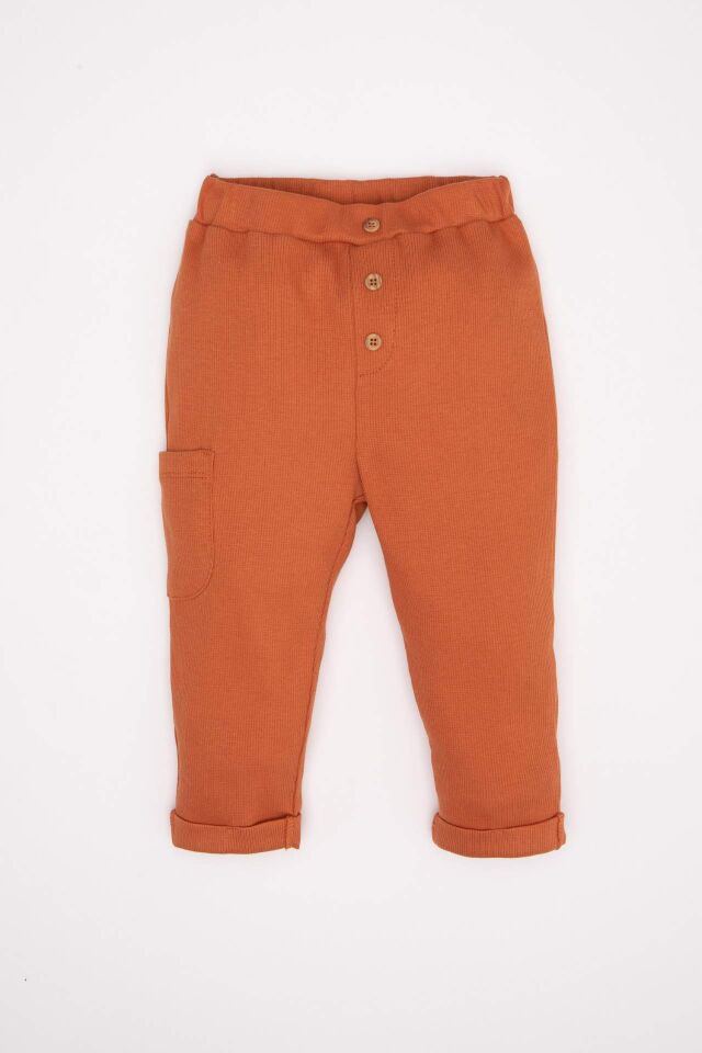 Erkek Bebek 2'li Takım Bisiklet Yaka Cepli Sweatshirt Üst Beli Lastikli Paça Katlamalı Pantolon Alt