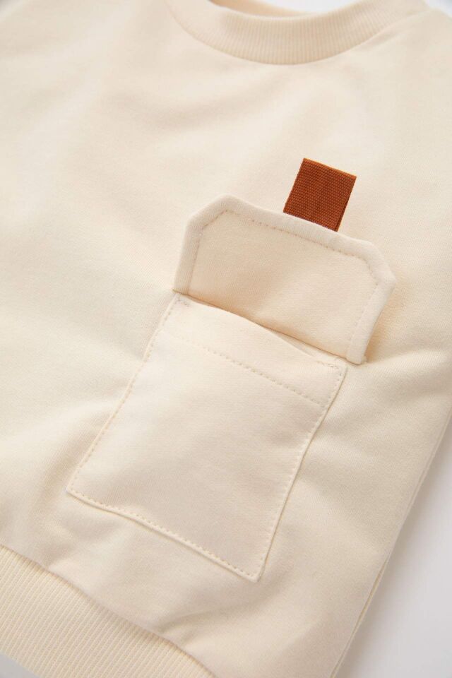Erkek Bebek 2'li Takım Bisiklet Yaka Cepli Sweatshirt Üst Beli Lastikli Paça Katlamalı Pantolon Alt