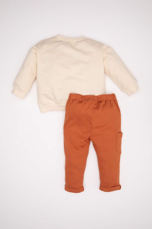 Erkek Bebek 2'li Takım Bisiklet Yaka Cepli Sweatshirt Üst Beli Lastikli Paça Katlamalı Pantolon Alt