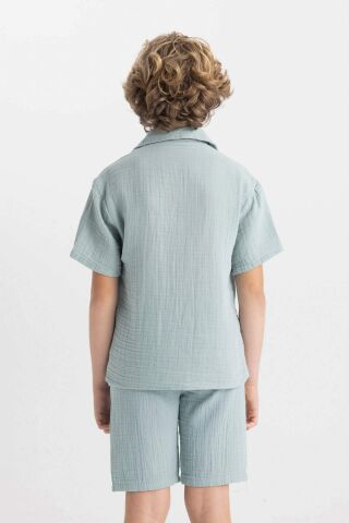 Erkek Çocuk Oversize Geniş Kalıp Polo Yaka Müslin Kısa Kollu Gömlek