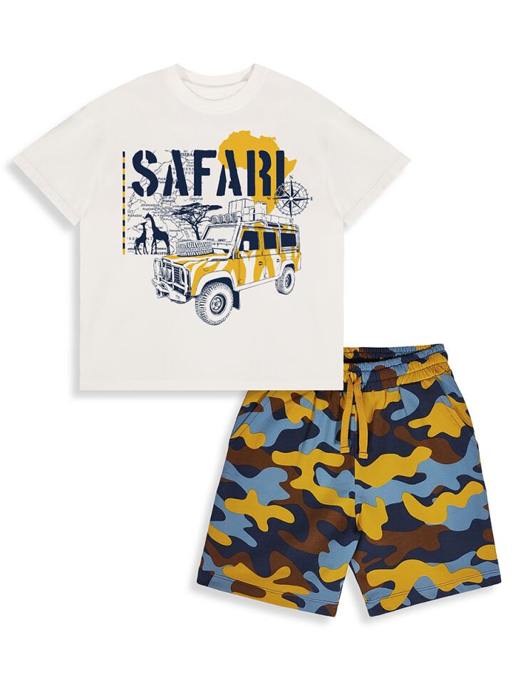 Safari  Erkek Çocuk T-shirt Şort Takım 7Y - Beyaz