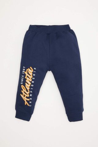 Erkek Bebek 2'li Takım Kapüşonlu Baskılı Sweatshirt Beli Lastikli Jogger Eşofman Altı