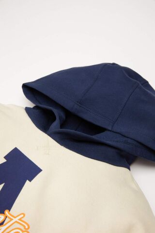 Erkek Bebek 2'li Takım Kapüşonlu Baskılı Sweatshirt Beli Lastikli Jogger Eşofman Altı