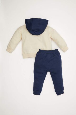 Erkek Bebek 2'li Takım Kapüşonlu Baskılı Sweatshirt Beli Lastikli Jogger Eşofman Altı