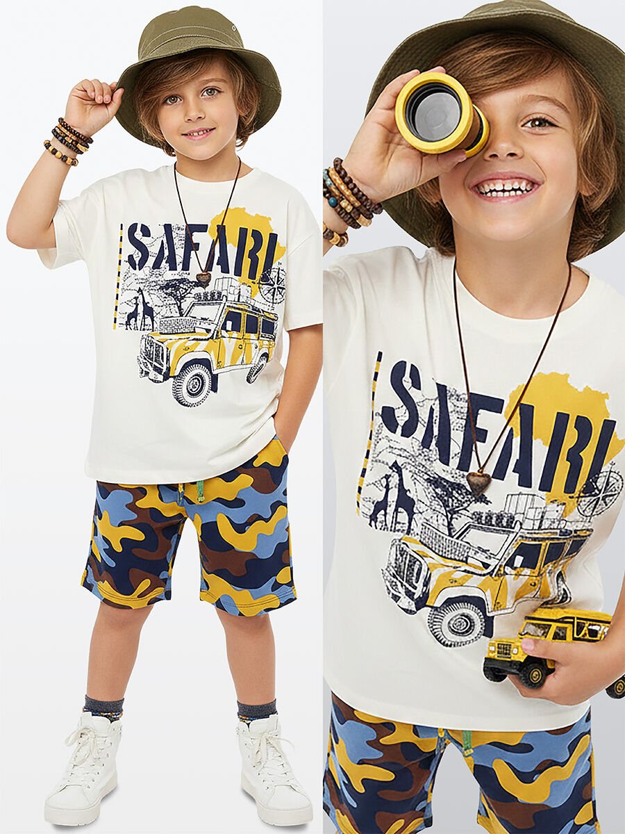 Safari  Erkek Çocuk T-shirt Şort Takım 8Y - Beyaz