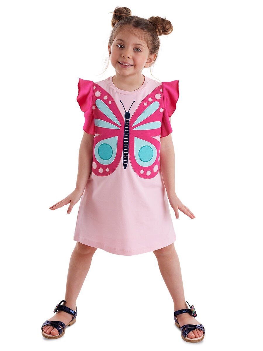 Pembe Kelebek Kız Çocuk Elbise 7 Y - Pembe
