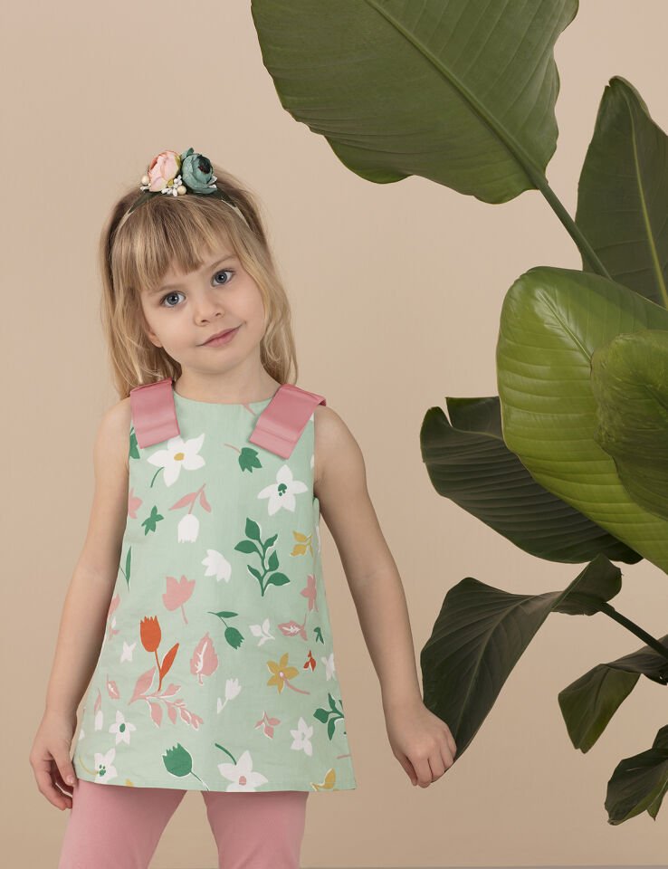 Çiçek Desenli Kız Çocuk Poplin Bluz 5 Y - Yeşil