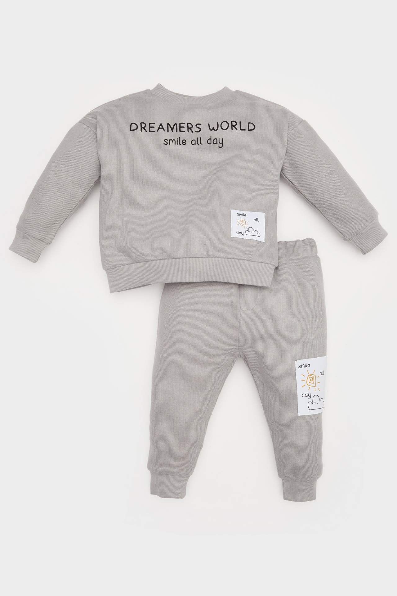 Erkek Bebek 2'li Takım Selanik Kumaş  Etiket Baskılı Sweatshirt Eşofman Altı