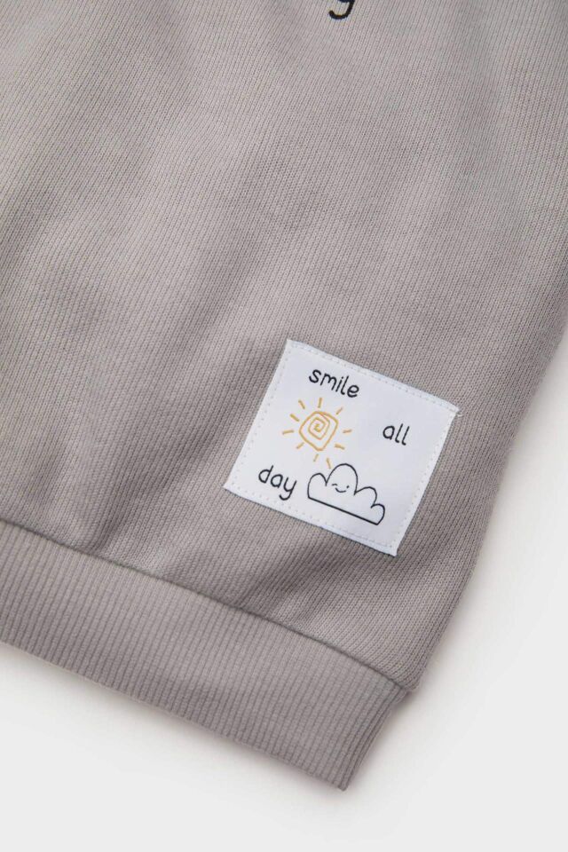 Erkek Bebek 2'li Takım Selanik Kumaş  Etiket Baskılı Sweatshirt Eşofman Altı