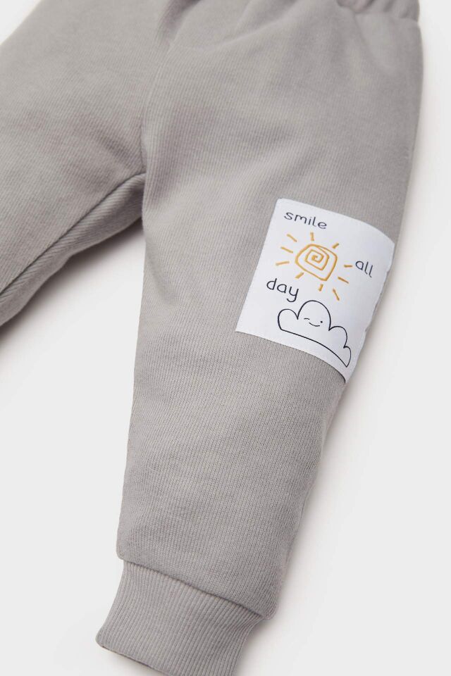 Erkek Bebek 2'li Takım Selanik Kumaş  Etiket Baskılı Sweatshirt Eşofman Altı