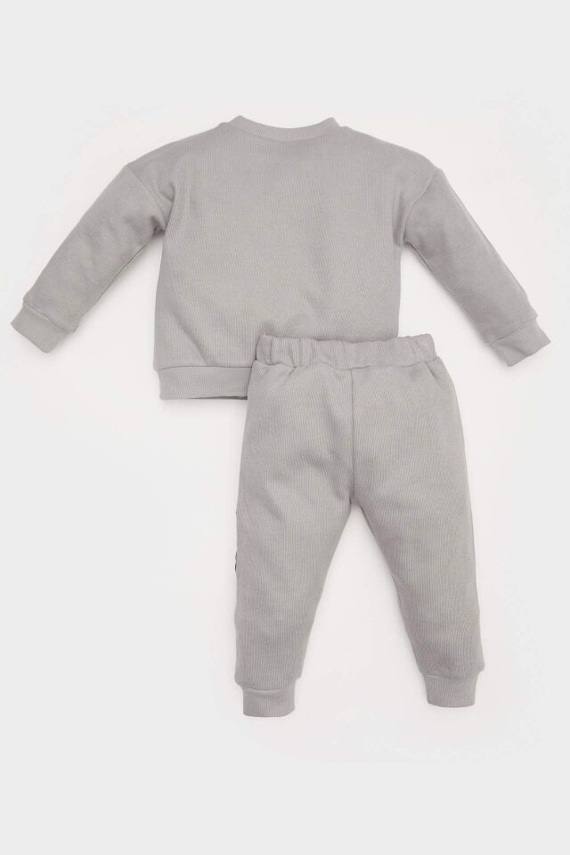 Erkek Bebek 2'li Takım Selanik Kumaş  Etiket Baskılı Sweatshirt Eşofman Altı