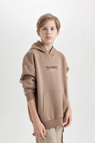 Erkek Çocuk Oversize Geniş Kalıp Sırt Baskılı Kapüşonlu Sweatshirt