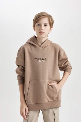 Erkek Çocuk Oversize Geniş Kalıp Sırt Baskılı Kapüşonlu Sweatshirt