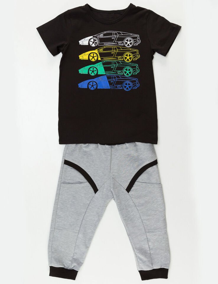 4 Cars Erkek Çocuk T-shirt Kapri Şort Takım 4 Y - Siyah Gri