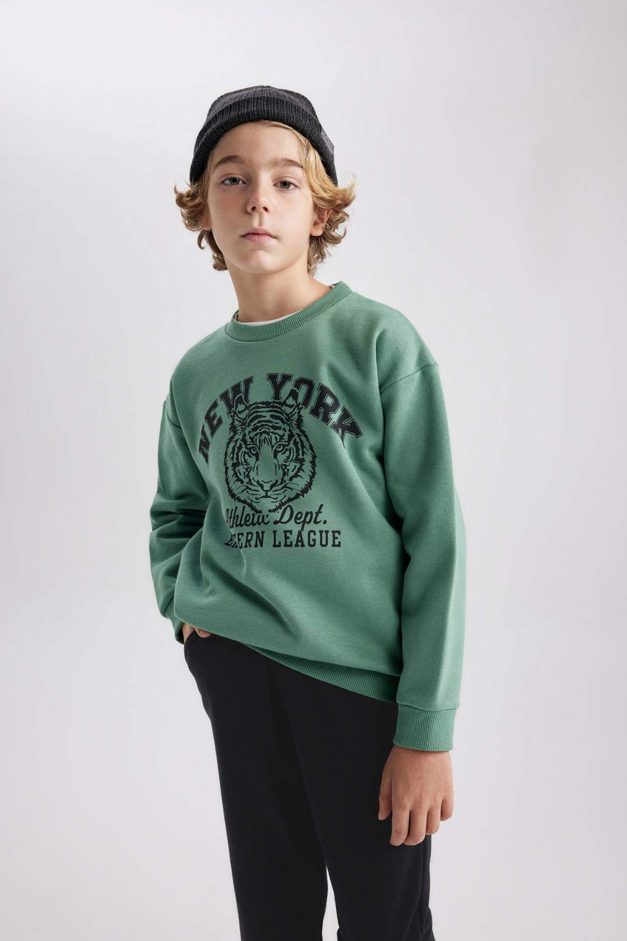 Erkek Çocuk  Bisiklet Yaka Baskılı Sweatshirt