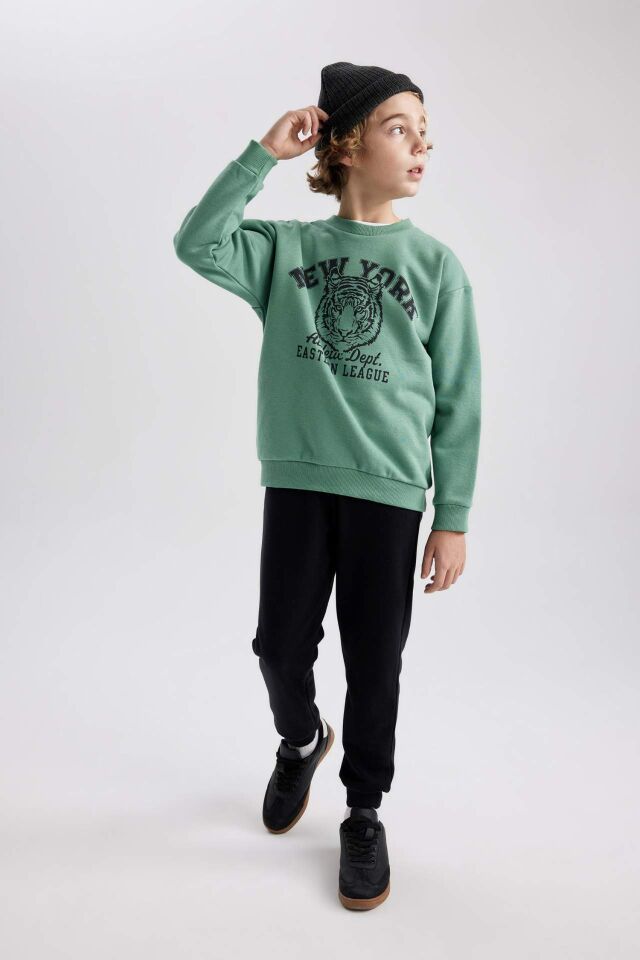 Erkek Çocuk  Bisiklet Yaka Baskılı Sweatshirt