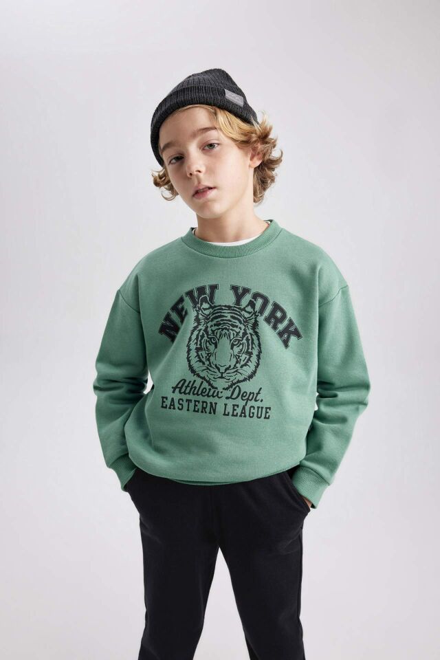 Erkek Çocuk  Bisiklet Yaka Baskılı Sweatshirt
