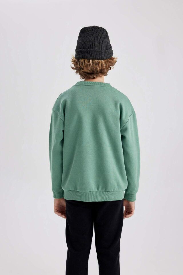 Erkek Çocuk  Bisiklet Yaka Baskılı Sweatshirt