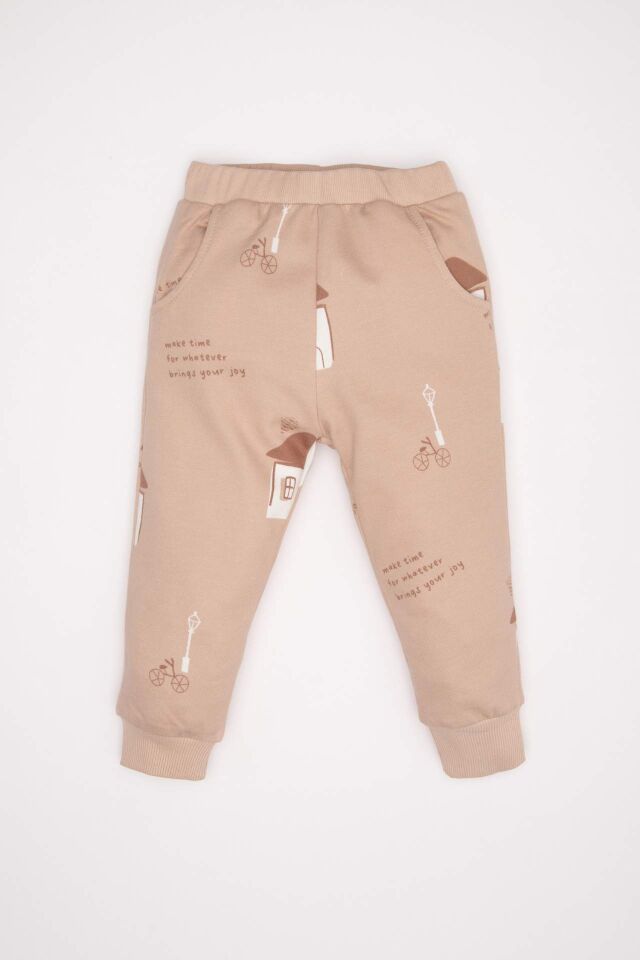Erkek Bebek 2'li Takım Desenli Bisiklet Yaka Sweatshirt Beli Lastikli Jogger Eşofman Altı