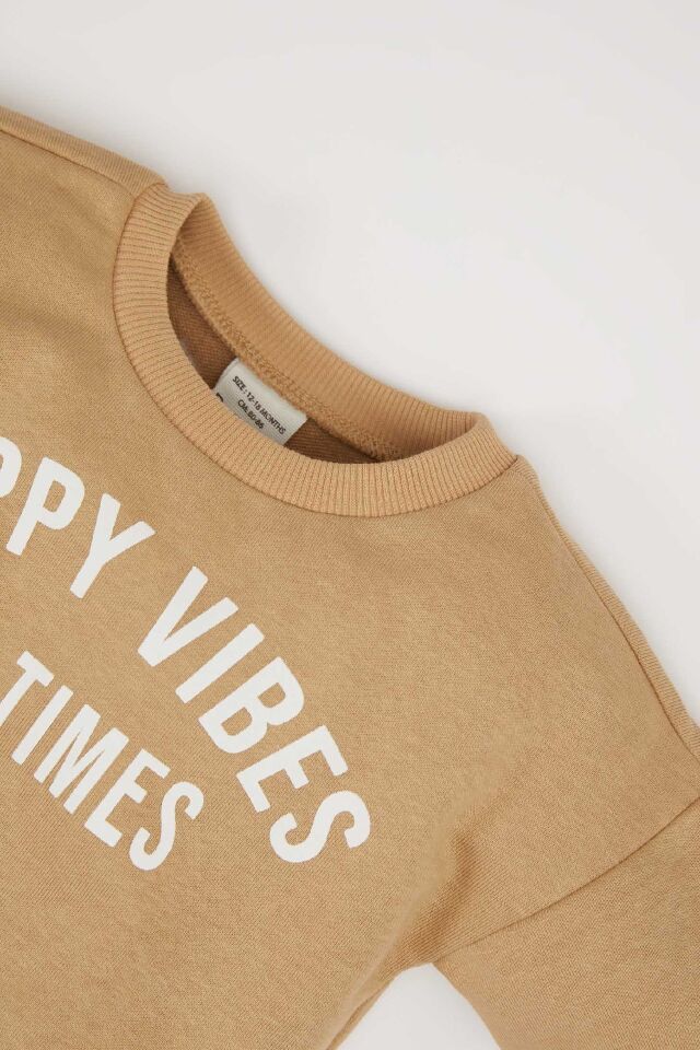 Erkek Bebek 2'li Takım Bisiklet Yaka Baskılı Sweatshirt Beli Lastikli Eşofman Altı