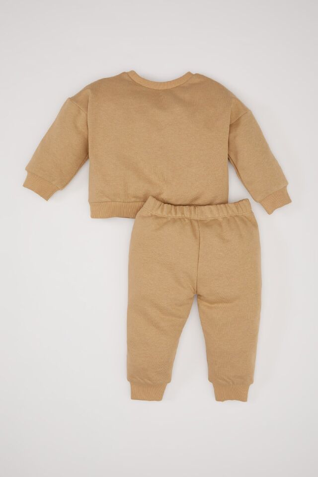 Erkek Bebek 2'li Takım Bisiklet Yaka Baskılı Sweatshirt Beli Lastikli Eşofman Altı