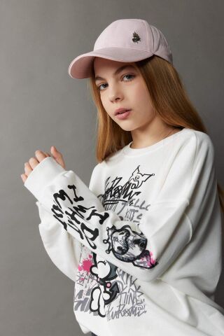 Kız Çocuk Kuromi Oversize Geniş Kalıp Bisiklet Yaka Hayvan Desenli Sweatshirt